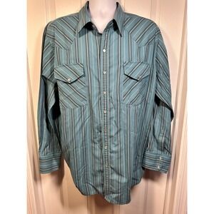 Vintage High Noon Western Shirt Striped Long Sleeve‎ Pearl Snap Front Mens XLG